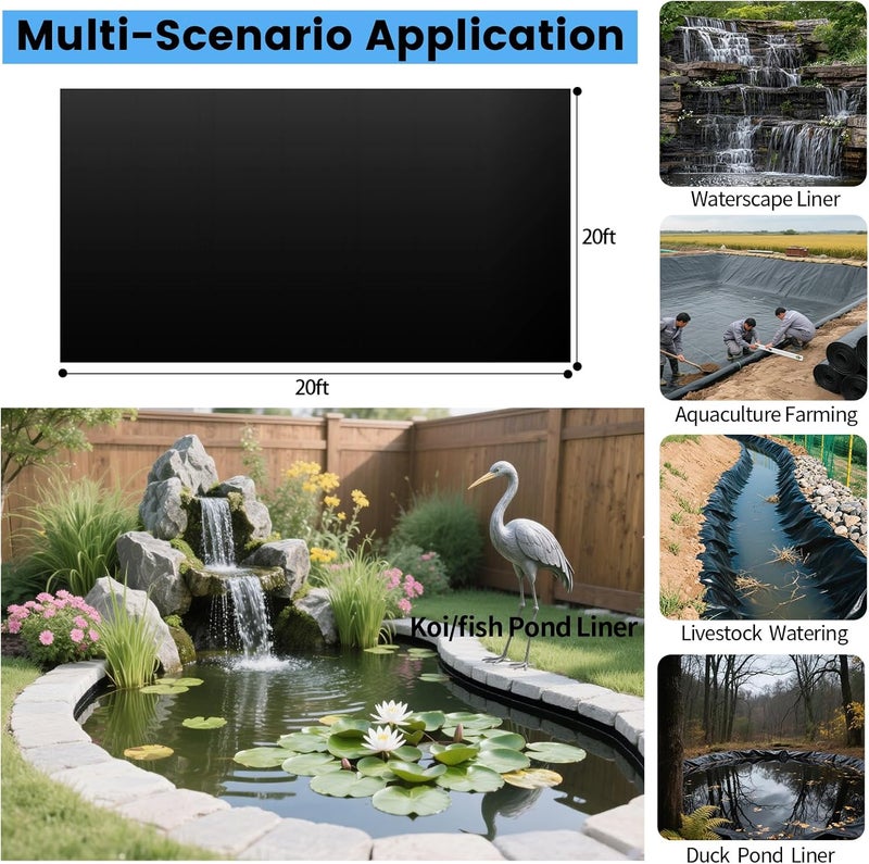 YETREE 20 x 20 FT Pond Liner, 18 Mil Pond Liners for Outdoor Ponds, HDPE Pond Liner Leakproof Ecofriendly Easy Cut, Fish Pond Liner for Garden Ponds, Fish Ponds, Water Features - Image 5